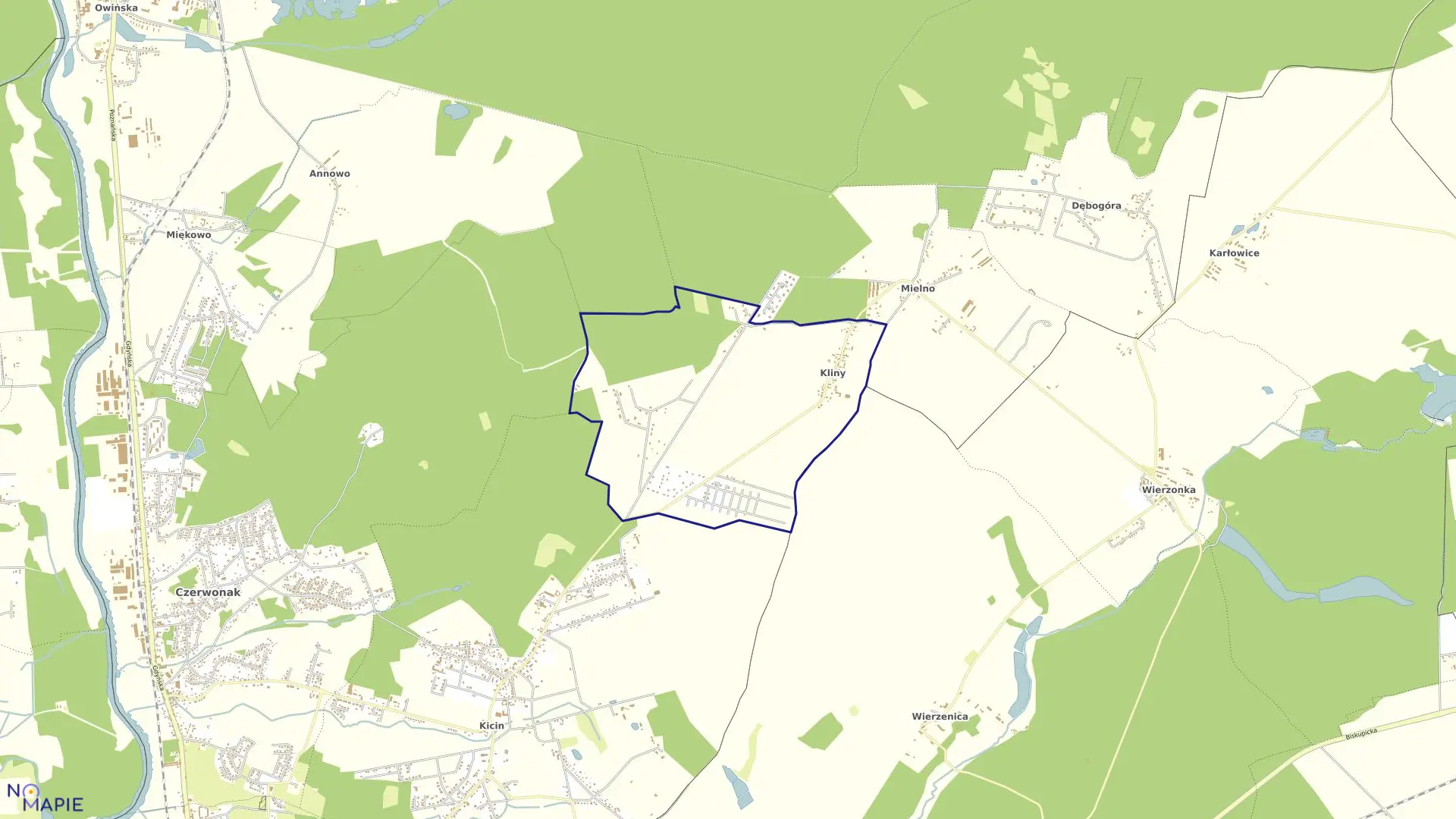 Mapa obrębu KLINY w gminie Czerwonak