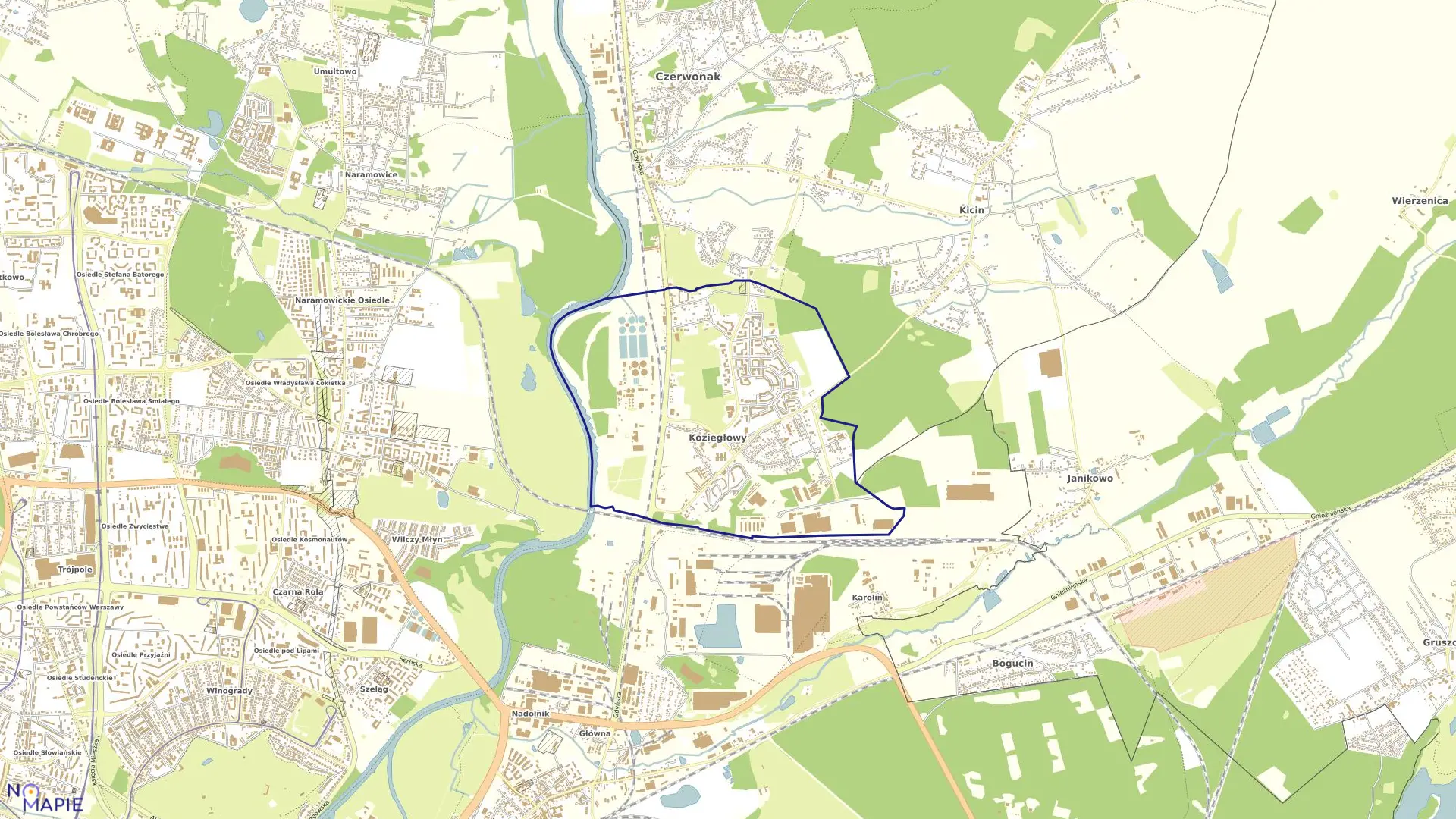 Mapa obrębu KOZIEGŁOWY w gminie Czerwonak