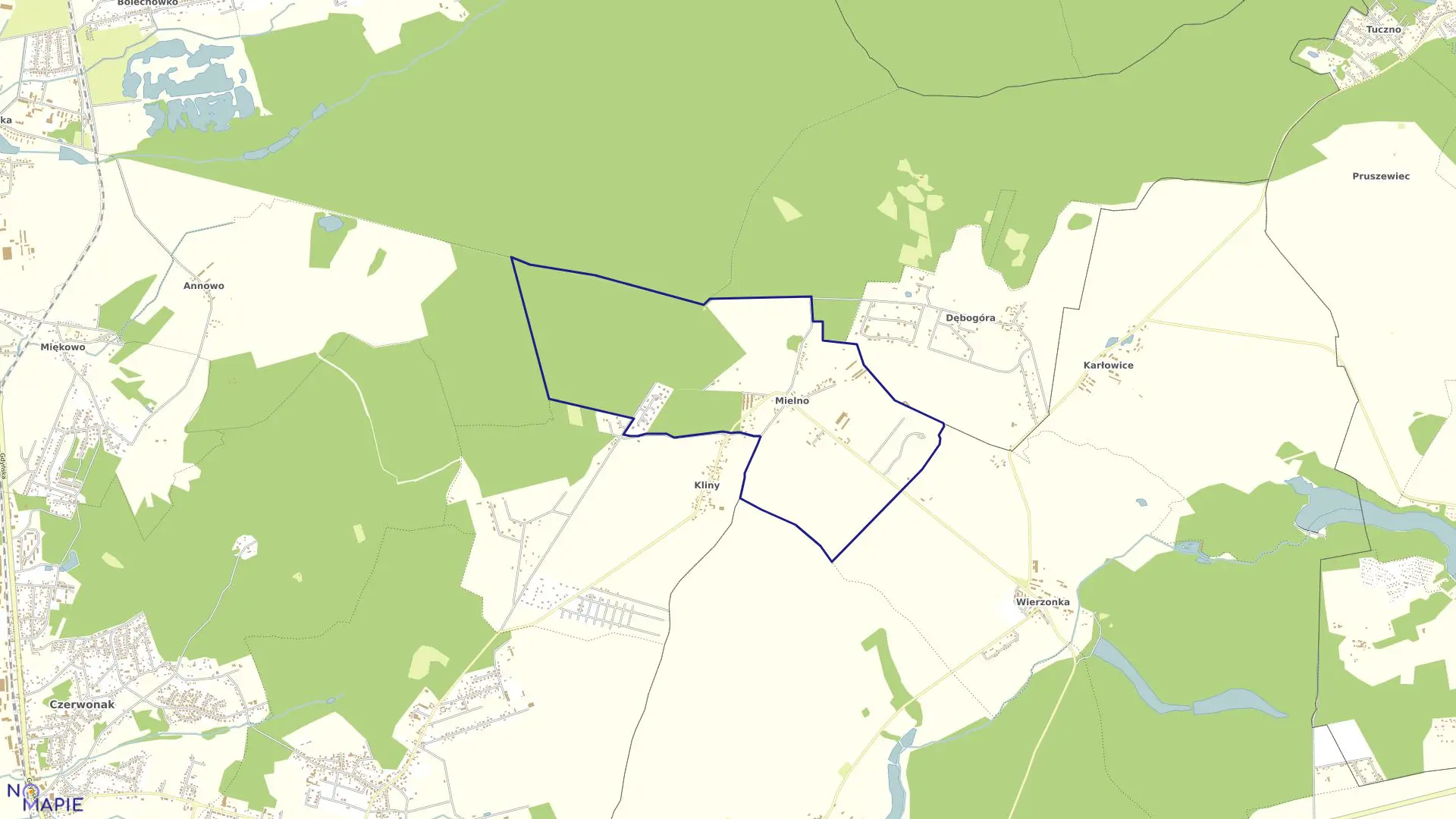 Mapa obrębu MIELNO w gminie Czerwonak